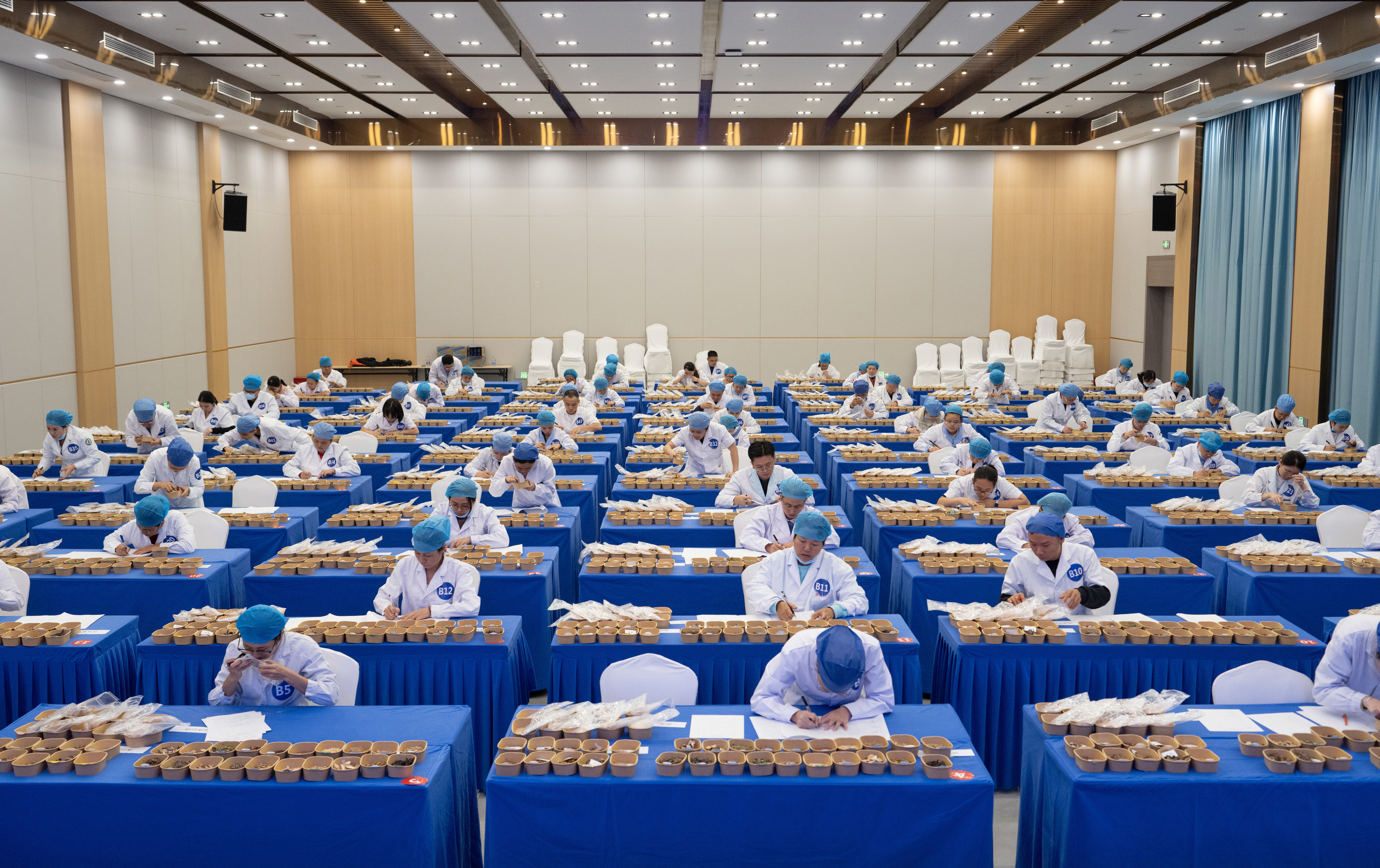 ▲第二届“神农本草杯”中药技能大赛比赛现场 ▲第二届“神农本草杯”中药技能大赛比赛现场