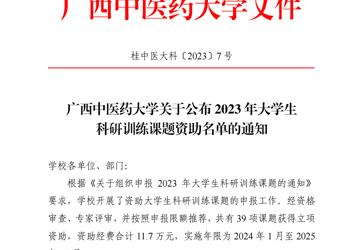 2023年广西中医药大学大学生科研训练课题立项名单