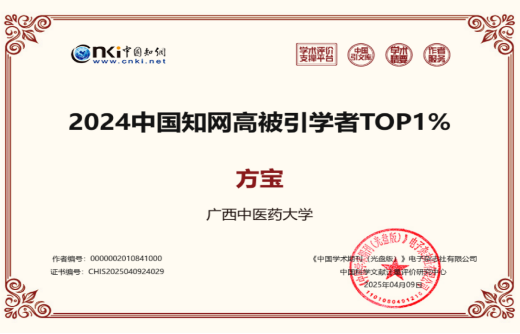我院方宝教授入选“2024中国知网高被引学者Top1%”榜单