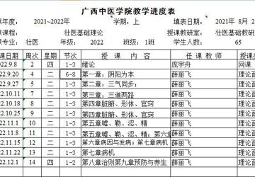 2022级壮医专业壮医基础理论教学进度表